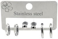 Set de 3 paires de boucles d'oreilles - 2 modèles différents - acier inoxydable - Argent