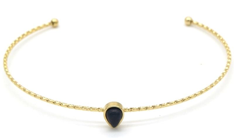 Bracelet - acier inoxydable - doré - pierre d'agate noir