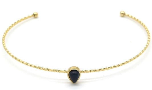 Bracelet - acier inoxydable - doré - pierre d'agate noir