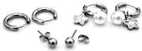 Set de 3 paires de boucles d'oreilles - 2 modèles différents - acier inoxydable - Argent